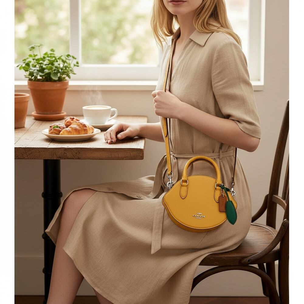 Coach Lemon Crossbody Leather Purse in Honeycomb Yellow CR251 - Picture 4 of 4